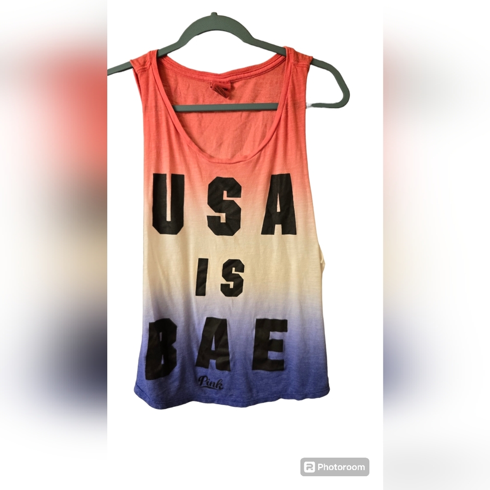 Victoria's Secret PINK Tank Top USA is Bae Red White Blue Women's M 4th of July - Picture 1 of 4
